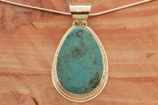 Navajo Jewelry Genuine Kingman Turquoise Sterling Silver Pendant